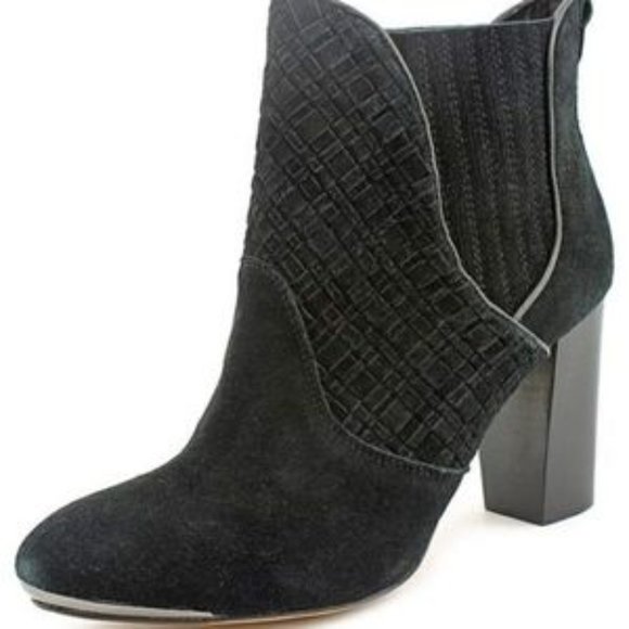 Elliott Lucca Black Suede Woven Booties Sz 8 - EUC‎ - Picture 1 of 14